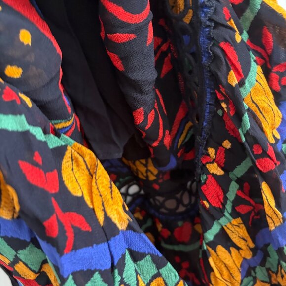 Farm Rio Georgette Long Sleeve Maxi Dress NWT Black Motif Women’s Size XS - Picture 8 of 12